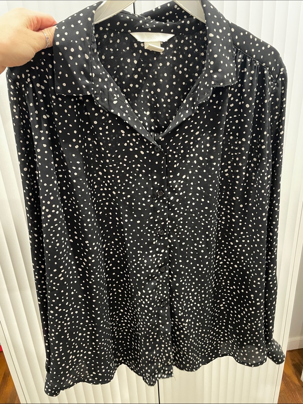 Black Dot-Print Button-Down Blouse